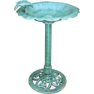 31" Tall Outdoor Antique Flower Birdbath with Bird Decoration Yard Statue